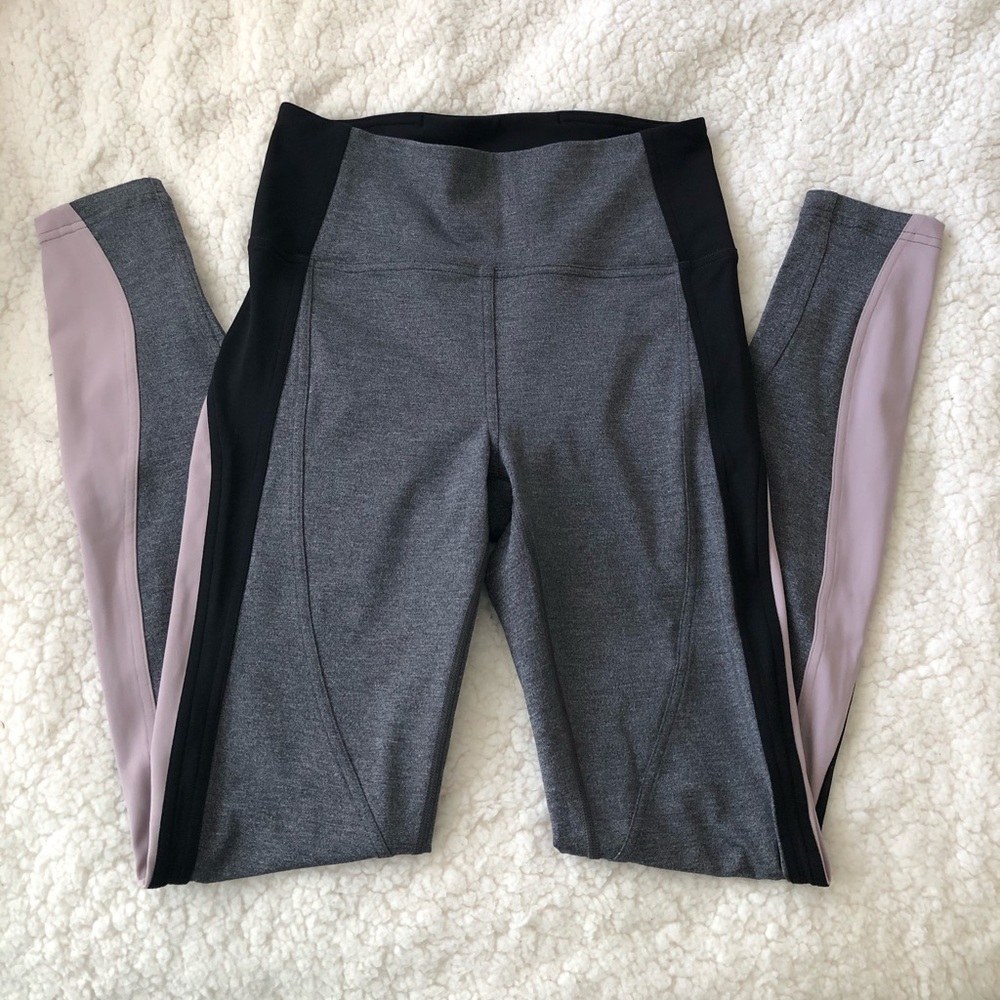 Lululemon Athletica Stripe Leggings, Gray, Pink